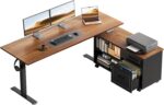 OffiGo 55 Inch L Shaped Electric Standing Desk with Drawers & File Cabinet Sets, Executive Sit Stand Desk, Height Adjustable Computer Desk for Home Office, Writing, Workstation, Walnut+Black - Image 2
