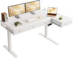 OffiGo 55 Inch L Shaped Electric Standing Desk with Drawers, Height Adjustable Large Desk with Power Outlets, Sit Stand Table, Writing Computer Desk for Home, Office, Workstation, White - Image 2