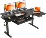 OffiGo 55 Inch L Shaped Electric Standing Desk with Keyboard Tray, Reversible Height Adjustable Corner Computer Desk with Monitor Stand, Sit Stand Up Lift Table for Home, Office, Carbon Fiber Black - Image 2