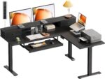 OffiGo 59 Inch L Shaped Electric Standing Desk with Drawers, Height Adjustable Corner Computer Desk with Keyboard Tray & Monitor Stand, Stand Up Table for Home Office Workstation, Black - Image 2