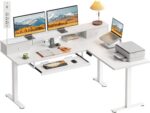 OffiGo 59 Inch L Shaped Electric Standing Desk with Drawers, Height Adjustable Corner Computer Desk with Keyboard Tray & Monitor Stand, Stand Up Table for Home Office Workstation, White - Image 2
