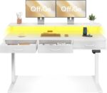 OffiGo Electric Standing Desk with Drawers, 63 Inch Height Adjustable Desk with Power Outlets & LED Lights, Sit Stand Table with Monitor Stand for Home, Office, Workstation, White - Image 2