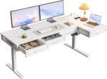 OffiGo L Shaped Electric Standing Desk with Wooden Drawers, 63 Inch Height Adjustable Corner Workstation with Power Outlets, Sit Stand Table for Home, Office, White - Image 2