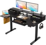 OffiGo U Shaped Electric Standing Desk with Drawers, 55 Inch Height Adjustable Desk with Keyboard Tray ＆ Ergonomic Monitor Stand, Sit Stand Table with Power Outlets for Home, Office, Black - Image 2