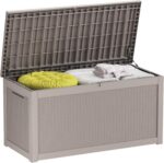 Outdoor Storage Box Waterproof, 320 Gallon Lockable Resin Deck Box, Patio Storage Bin for Pool Accessories Cushion Furniture, Garden Tools, UV-Resistant Outside Delivery Grey - Image 2