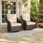 Outdoor Wicker Swivel Chair Set of 2, All-Weather Use Patio Rattan Chair with Seat and Back Cushion, Ideal for Porch, Backyard, Balcony, Poolside, Beige - Image 2