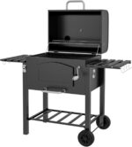 Outsunny Charcoal Grill, Portable BBQ with Adjustable Height, Folding Shelves, Thermometer, Bottle Opener and Wheels, Barbecue for Outdoor Camping, Picnic, Patio, Backyard, Black - Image 2