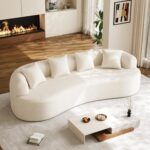 Oversized Sectional Sofa for Living Room, Modern Luxury Plush Chenille 4-Seater Extra Deep & Wide Seat Curved Cloud Couch with 4 Throw Pillows, No Assembly Needed, Cream White - Image 2