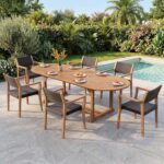 PHI VILLA 7 Pieces Acacia Wood Outdoor Dining Set for 6, Expandable Teak Wooden Table & Chairs, Large Farmhouse Furniture Set for Patio, Deck, Yard, Porch - Image 2