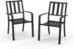 PHI VILLA Outdoor Metal Chairs Set of 2, Black Stackable Wrought Iron Outside Dining Chairs, All Weather Heavy-Duty Seating Furniture for Patio, Deck, Porch, Backyard - Image 2