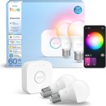 PHILIPS Hue Essential Starter Kit: Hue Bridge, 2 Essential E26 Smart Bulbs, White & Color Ambiance, 2200K-6500K, Dimmable LED Bulbs, Works with Alexa, Google Assistant, Samsung SmartThings, Apple Home - Image 2