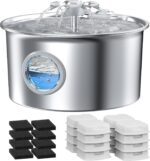 Pet Water Fountain Stainless Steel - Cat Fountain with 8 Filters & 8 Sponges - 88oz/2.6L Automatic Cat Watering Dispenser Bowl with Water Level Window - IHOUONE Quiet Fountains for Cats & Dogs Owners - Image 2