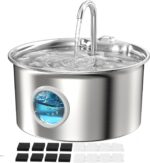Pet Water Fountain Stainless Steel: Mental Cat Water Fountains with 8 Filters + 8 Sponges - 88oz/2.6L Noiseless Cats Waterer Bowl Dispenser - ATMZIQXR Kitten Drinking Fountains for Cats Indoor - Image 2
