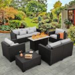 Rattaner 6 Pcs Outdoor Furniture Sets Patio Furniture Set with 45" Fire Pit Patio Couch Outdoor Chairs 60000 BTU Steel Propane Fire Pit Table No-Slip Cushions and Waterproof Covers, Light Grey - Image 2