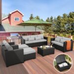 Rattaner Patio Furniture Sets 7 Pieces Outdoor Furniture Sectional Patio Couches Set with Storage Table Light Grey Cushions - Image 2
