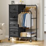 Romorgniz 3-in-1 Dresser with Hanging Rack, 4 Fabric Drawers with Double Clothes Rack & Wheels, Tall Closet Organizer Dresser for Bedroom, Entryway, Black, 15.8" D x 29.9" W x 47.3" H - Image 2