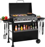 Royal Gourmet PD4001 4 Burner Propane Gas Griddle with Removable Standing Cart, Convertible to Tabletop Design, Flat Top Grill with Hood for Camping, Tailgating, Backyard, Black - Image 2