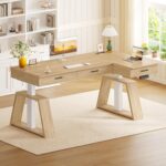 SEDETA 59 Inch L Shaped Electric Standing Desk with Drawers, Executive Adjustable Desk with Power Outlets, Sit Stand Computer Table for Home Office, Oak - Image 2
