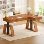 SEDETA 59 Inch L Shaped Electric Standing Desk with Drawers, Executive Adjustable Desk with Power Outlets, Sit Stand Computer Table for Home Office, Rustic Brown - Image 2