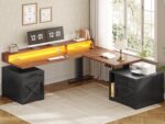 SEDETA Farmhouse L Shaped Standing Desk, 70.1" x 73.2" Height Adjustable Home Office Executive Desk with Drawers, Power Outlet, Monitor Stand, Sit Stand Table with Led Lights for Home Office, Black - Image 2