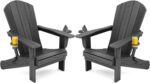 SERWALL Foldable Adirondack Chair Set of 2, HDPE Adirondack Chair with Wood-Texture-Gray - Image 2