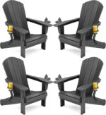 SERWALL Foldable Adirondack Chair Set of 4, HDPE Adirondack Chair with Wood-Texture-Gray - Image 2
