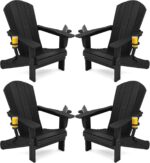 SERWALL HDPE Folding Adirondack Chair with Dual Cup Holder - Composite Adirondack Chair Set of 4- Black - Image 2