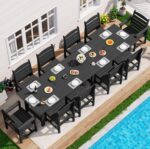 SERWALL Patio Dining Sets for 10 Person, HDPE Dining Set with 2 Tables, 8 Armless Chairs and 2 Armed Dining Chairs, Black - Image 2