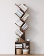 SUNMORY 6 Tier Tree Bookshelf, Small Bookcase with Storage Cabinet, Modern Tall Narrow Bookshelves Organizer, Floor Standing Book Shelf for Bedroom/Living Room/Home Office/Corner, Rustic Brown - Image 2