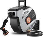 SUNPOW Retractable Garden Hose Reel - 1/2 inch x 50ft Heavy Duty Wall Mounted Hose Reel with 3/4 inch Brass Fitting & 10 Sprayer Nozzle - Any Length Lock, Auto Rewind System, 180°Swivel Bracket- Grey - Image 2