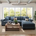 SUNSHINE VALLEY 116.1" L Shaped Modular Cloud Couch with Extra Wide & Deep Seats, Oversized 4-Seater Mid-Century Modern Couch with Nailhead Trim and Throw Pillows for Living Room, Linen Cyan - Image 2
