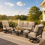 SUNSHINE VALLEY Patio Furniture Set, Modern Metal Outdoor Patio Furniture, 3 Seater Sofa, 2 Swivel Chairs, 2 Ottomans and 5.75" Extra Thick Cushion, Patio Conversation Set for Garden Backyard Deck - Image 2