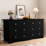 Shahoo Black Dresser for Bedroom with 6 Drawers, 47.2" Wide Chest Storage Organizer and TV Stand for Living Room, Closet, Hallway, Dormitory - Image 2