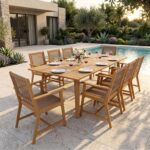 Sophia & William Outdoor Dining Set, Patio Furniture Set with Table and Chairs Set Wooden, Rattan Furniture Set of 8 Chairs and 1 Acacia Wood Rectangular Table for Yard, Garden, Porch and Poolside - Image 2