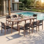 Sophia & William Patio Outdoor Table and Chairs Set, Patio Dining Sets for 8, 9 Pieces Patio Table Set Acacia Wood Table Expandable and Rattan Chairs for Backyard Deck Porch Outside - Image 2