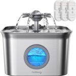 Stainless Steel Cat Water Fountain, 2.8L with 20dB Ultra-Quiet Pump- Ideal for Timid Pets, LED Water Level Window, Dishwasher Safe, 24/7 Circulation- Includes 3 Replacement Filters - Image 2