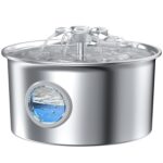 Stainless Steel Cat Water Fountain: 88oz/2.6L Ultra Quiet Pet Fountain with Flower Kitty Spout & LED Blue Light Water Dispenser with Water Level Window for Cats/Dogs Indoor (Silver) - IHOUONE - Image 2