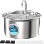 Stainless Steel Cat Water Fountain: Cat Fountain with 6 Filters + 3 Sponges - 88oz/2.6L Pet Water Fountain for Cats Inside - Silent Cats Water Bowl Dispenser - ATMZIQXR Kitty Drinking Fountains - Image 2