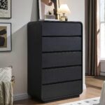 Standifurno 29.5’’ W Dresser for Closet, Black Drawers with Curved Design, Chest Drawer with 5 Drawers, Vertical Drawer with Large Storage, Wooden Dresser for Living Room, Nursery, Entryway - Image 2