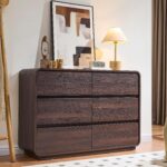 Standifurno Walnut 6 Drawer Dresser, Curved Chest of Drawers for Bedroom, 47 Inch Wide Dresser with Deep Drawers for Clothes, Modern Drawer Closet for Bedroom, Living Rooms, Offices, Entryways - Image 2