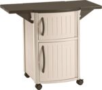 Suncast Outdoor Grilling Prep Station Table with Storage, Taupe/Brown - Image 2