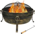 Sunnydaze 34-Inch Steel Large Fire Pit for Outside - Wood-Burning Fire Pit Bowl for Outdoors with Spark Screen, Log Poker, and Grate - Image 2
