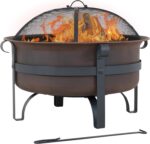 Sunnydaze Cauldron Wood-Burning Outdoor Fire Pit for Patio and Backyard - Round Steel Outside Firepit Bowl with Cover, Removable Ash Pan, Spark Screen, and Poker Tool - Dark Bronze - 29" - Image 2