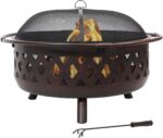 Sunnydaze Crossweave Outdoor Fire Pit - Wood-Burning Fire Pit for Outside with Spark Screen, Poker and Round Cover - 36-Inch - Bronze - Image 2