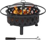 Sunnydaze Crossweave Outdoor Fire Pit - Wood-Burning Fire Pit for Outside with Spark Screen, Poker and Round Cover - Steel Patio Firepit for Backyard, Deck, Porch - 30-Inch - Black - Image 2