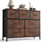 Sweetcrispy 7 Drawer Dresser with Fabric Bins Fabric Storage Tower Organizer for Bedroom Closet Hallway Entryway Tall Chest of Drawers with Steel Frame Wood Top Easy Pull Handles,Rustic Brown - Image 2