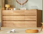 TEENFON 9 Drawer Dresser for Bedroom, 63" Wide Dressers & Chest of Drawers with Curved Profile Design, Wood Closet Storage Dressers Organizer for Bedroom, Living Room, Natural - Image 2