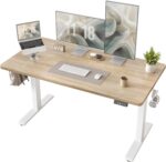 TIQLAB Electric Height Adjustable Standing Desk 47.2×23.6 inch, Sit Stand Desk for Work, Study, Memory Controller, White Frame & Maple Top Computer Workstation for Home Office - Image 2