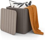 Tangkula 11.5 Gallon Water-proof Deck Box, Outdoor Patio Storage Box w/Removable Lid &, Faux Rattan Storage Container Side Table, All Weather Patio Furniture Extra Seat for Poolside (Brown) - Image 2