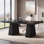 Tribesigns 63-Inch Executive Desk, Large Office Computer Desk with Double Pedestal, Modern Simple Workstations Writing Table Conference Table Business Furniture for Home Office, Black - Image 2